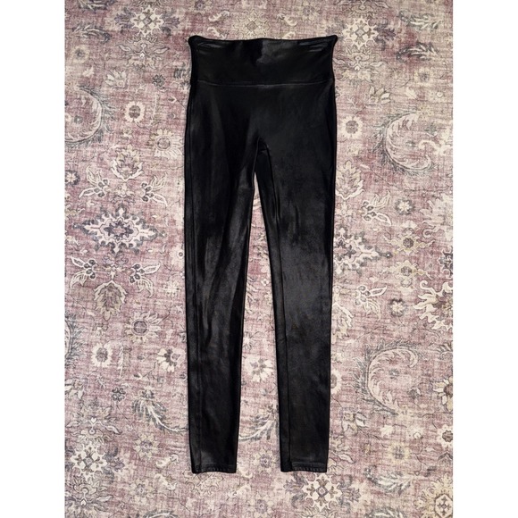 SPANX Pants - Spanx Faux Leather Leggings Black High Waisted Shaper Womens Medium Smoothing